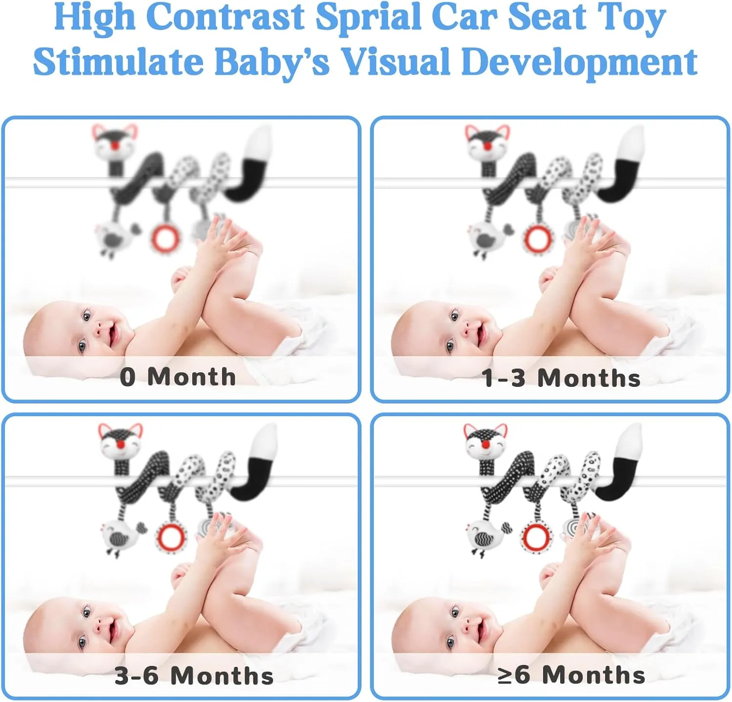 Car Seat Toys for Babies 0-6 Months Boy Girl Carseat Toys Hanging, Black and White High Contrast Baby Toy for Newborn, Baby Infant Sensory for Crib Mobile Carseat Stroller, Gift for 0 3 6 9 12 Months