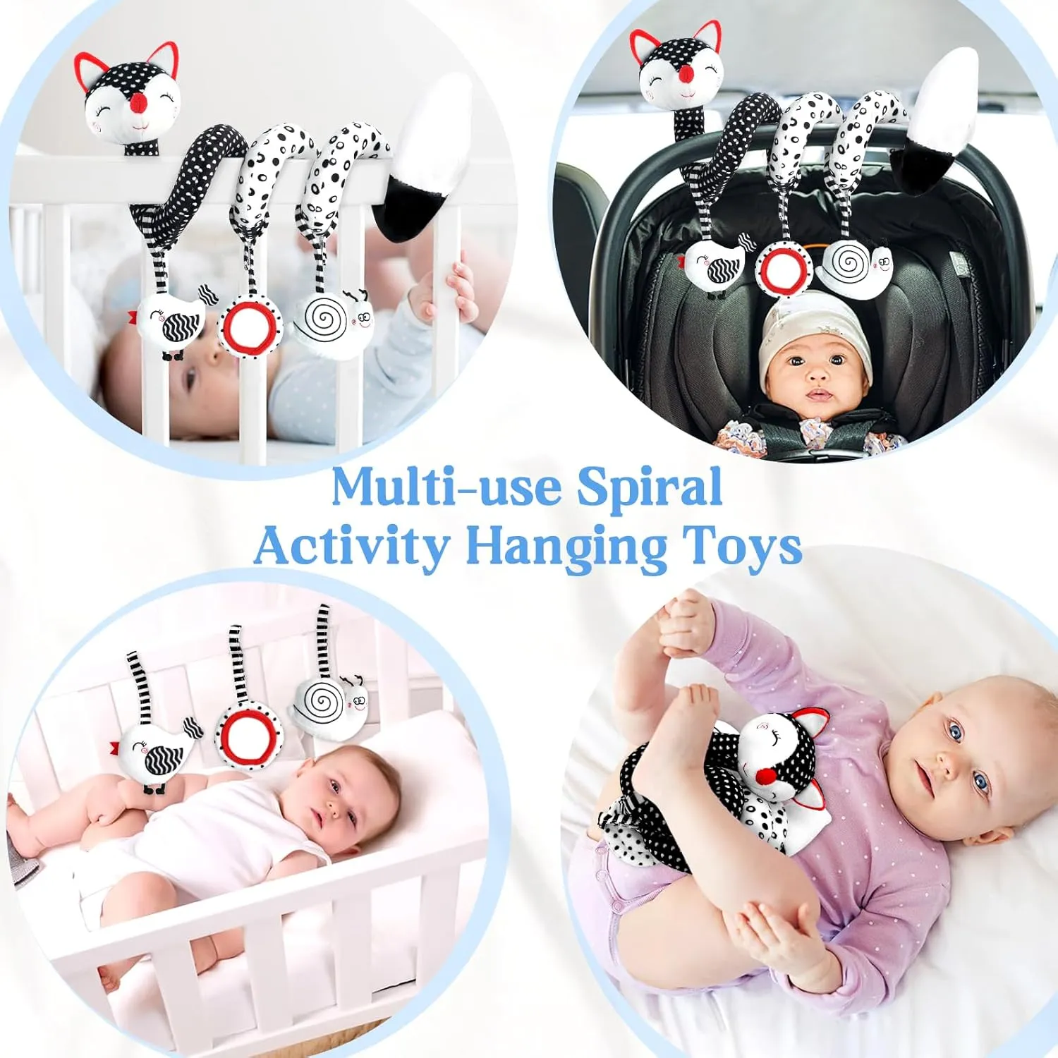 Car Seat Toys for Babies 0-6 Months Boy Girl Carseat Toys Hanging, Black and White High Contrast Baby Toy for Newborn, Baby Infant Sensory for Crib Mobile Carseat Stroller, Gift for 0 3 6 9 12 Months