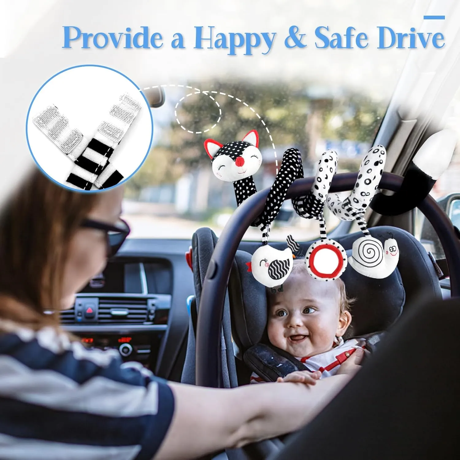 Car Seat Toys for Babies 0-6 Months Boy Girl Carseat Toys Hanging, Black and White High Contrast Baby Toy for Newborn, Baby Infant Sensory for Crib Mobile Carseat Stroller, Gift for 0 3 6 9 12 Months