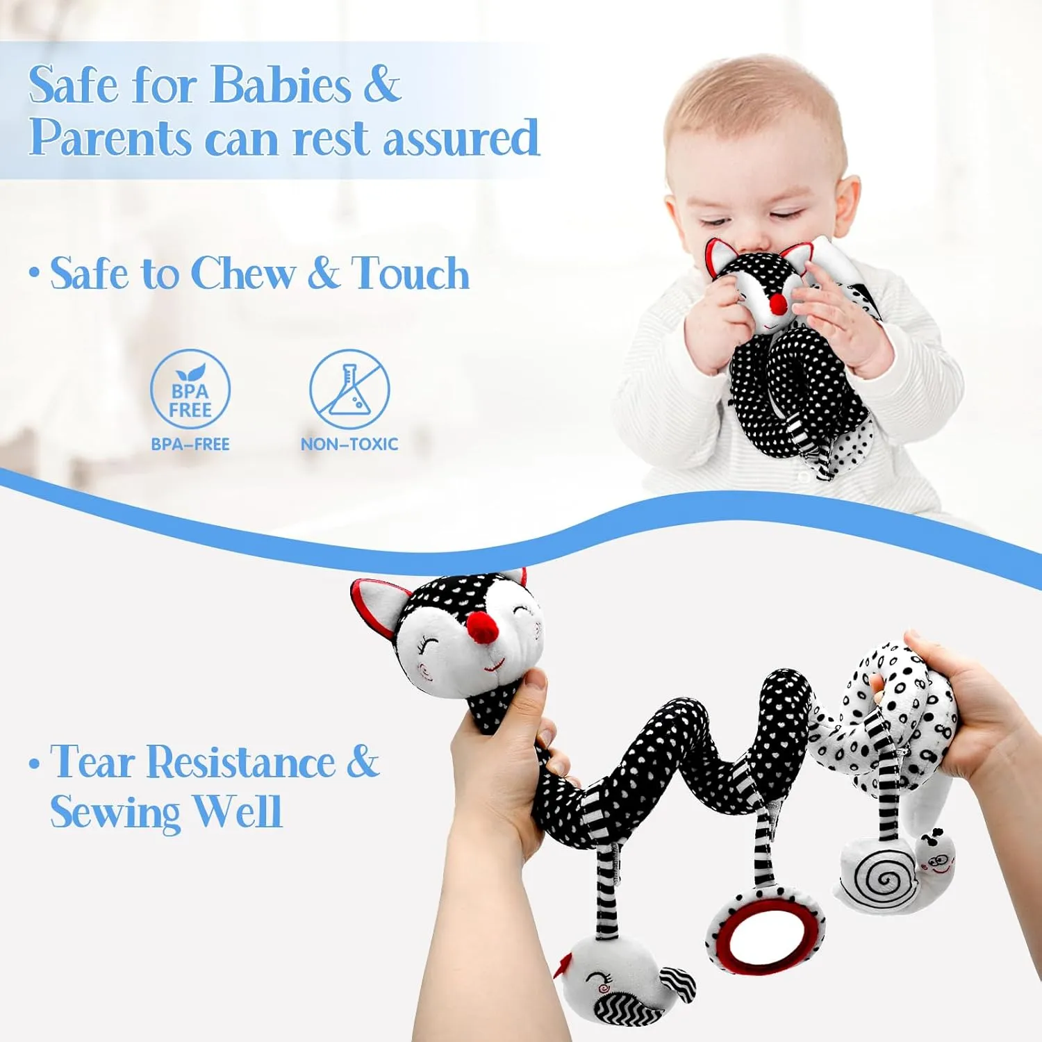 Car Seat Toys for Babies 0-6 Months Boy Girl Carseat Toys Hanging, Black and White High Contrast Baby Toy for Newborn, Baby Infant Sensory for Crib Mobile Carseat Stroller, Gift for 0 3 6 9 12 Months