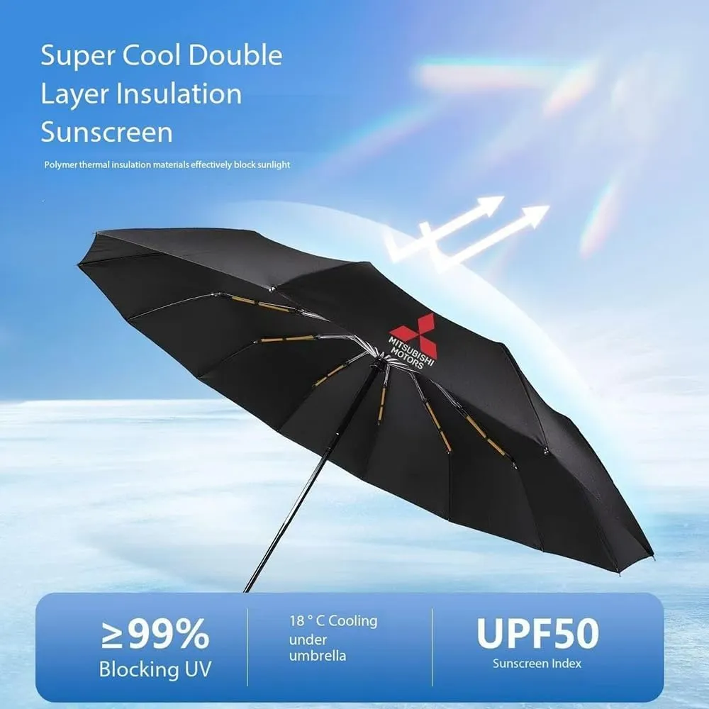 Car Umbrellas for Mitsubishi Triton Club Cab Chassis,Printed Car Logo Umbrella Folding Travel Automatic Switch Portable Luggage Travel Sun Protectio for Men Women,A