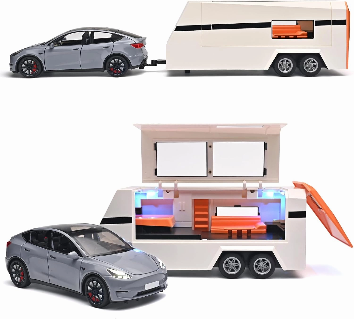 Car for Boys 1/24 Diecast Cars Y Toy Trailer,Die Cast Metal Y Toy Car,Metal Trailer Toys for Toddlers,Pull Back Cars with Light and Sound,Cars for Kids Ages 3-5（Grey）