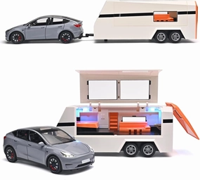 Car for Boys 1/24 Diecast Cars Y Toy Trailer,Die Cast Metal Y Toy Car,Metal Trailer Toys for Toddlers,Pull Back Cars with Light and Sound,Cars for Kids Ages 3-5（Grey）