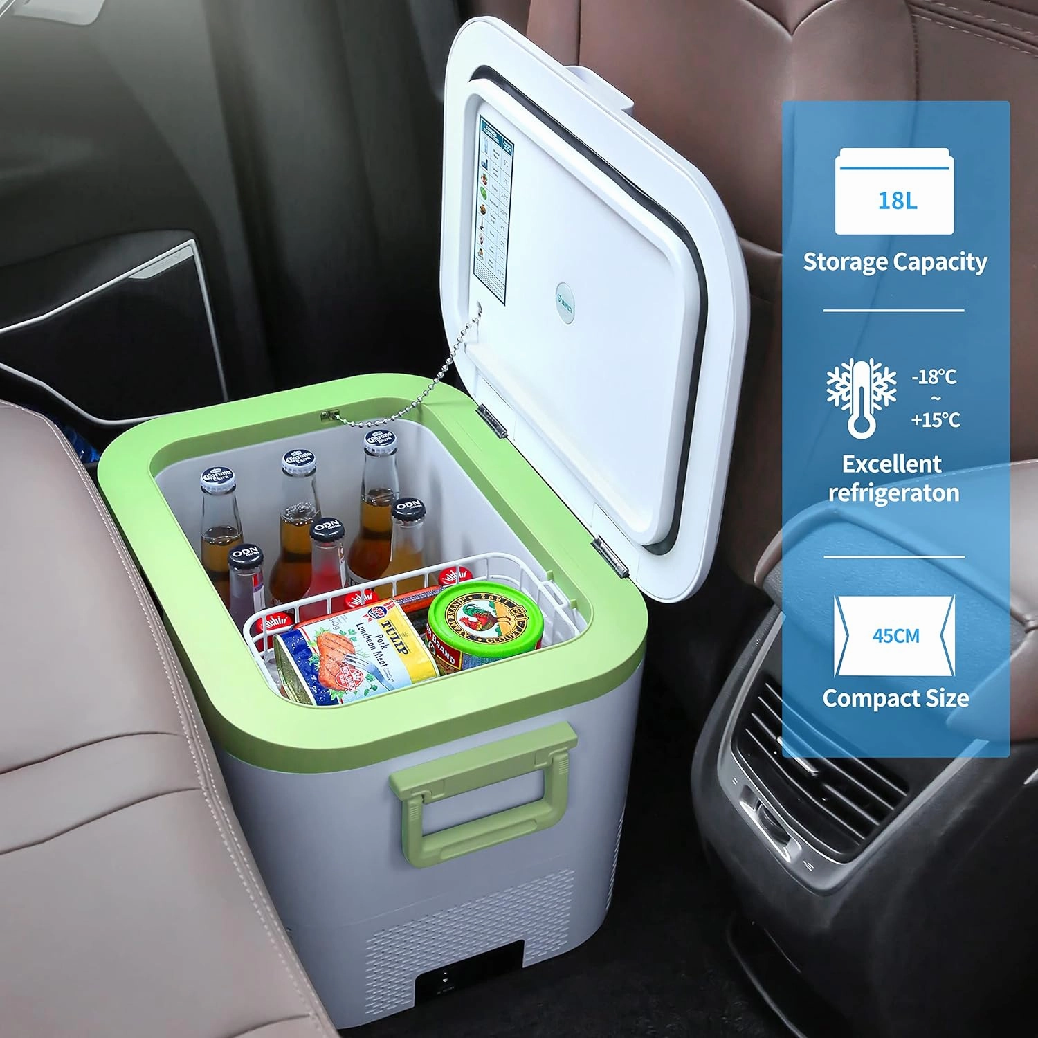 Car Fridge Portable 12V Refrigerator 19 Quart (18 Liter) 12 Volt Freezer Compressor Cooler 12V/24V DC 110～240 V AC for Truck Van RV Camper SUV and Home Use -18℃~ 15℃