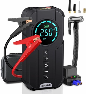 Car Jump Starter with Air Compressor, 150PSI 4000A Jump Starter (All Gas/10L Diesel), 12V Portable Battery Booster, Tire Inflator, Portable Charger with Jumper Cables, Lights in EVA Bag