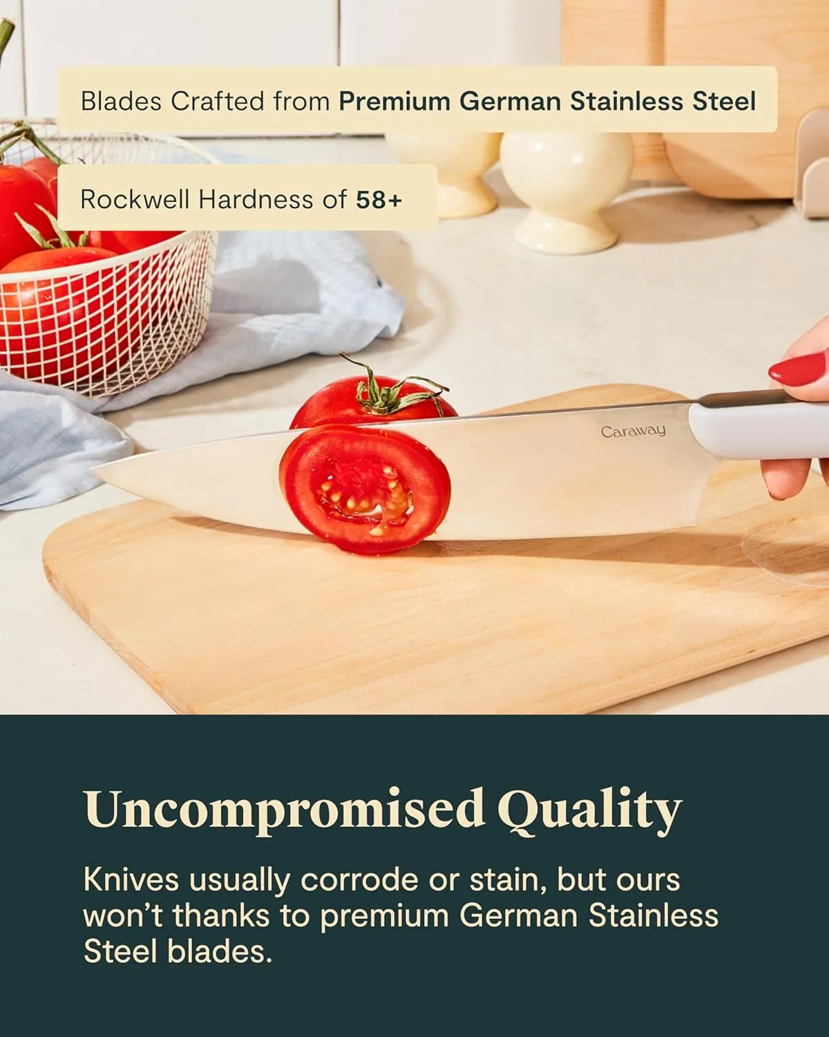 Caraway 14-Piece Kitchen Prep Set - Kitchen Knife Set & Wooden Utensil Set - Made With Premium German Steel Blades & FSC-Certified Birch Wood - Non-Toxic Materials - Includes Organizer - Mist