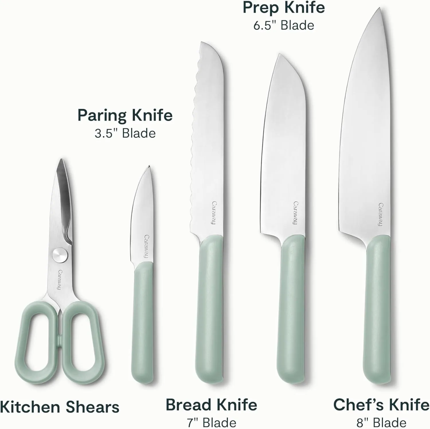 Caraway 14-Piece Kitchen Prep Set - Kitchen Knife Set & Wooden Utensil Set - Made With Premium German Steel Blades & FSC-Certified Birch Wood - Non-Toxic Materials - Includes Organizer - Mist