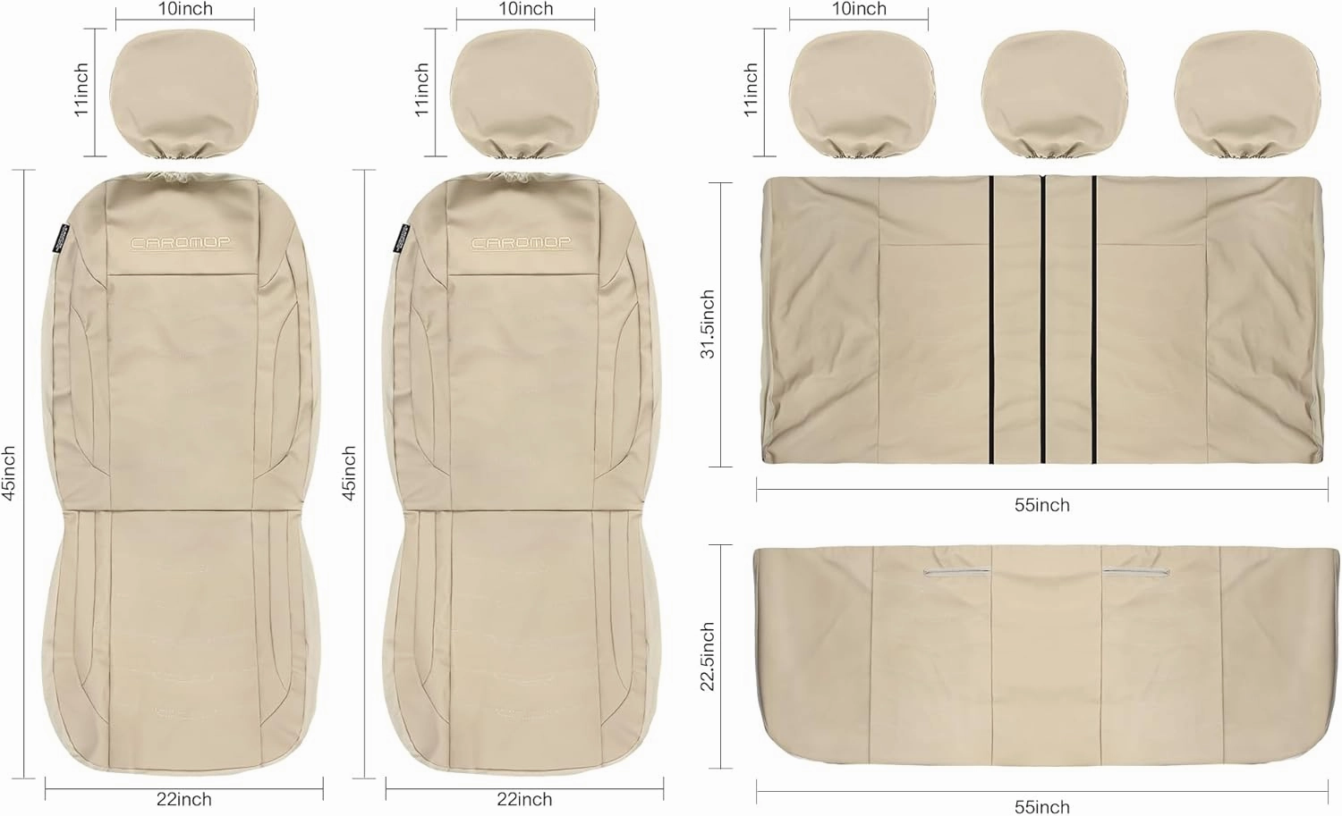 CAROMOP Premium PU Leather Car Seat Covers 2 Front Set,Waterproof Stain-Resistant Seat Covers for Cars, Universal Car Interior Covers Seat Protectors for Sedans SUVs Pick-up Trucks(Beige)