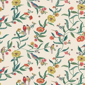Cath Kidston Summer Birds Wallpaper Cream - Modern Wallpaper for Living Room, Bedroom, Fireplace - Decorative Luxury Wall Paper with Kingfisher Birds Amongst Trailing Flowers & Leaves (Cream)
