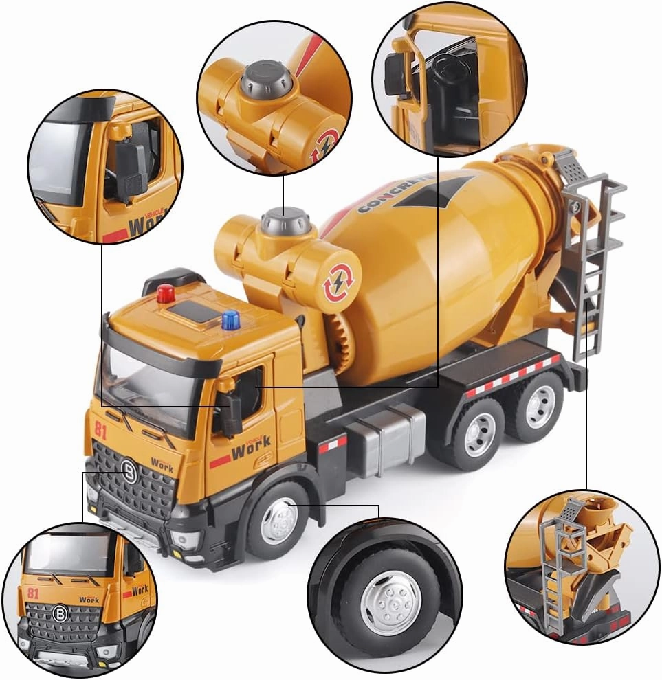 Cement Mixer Construction Toys Metal DieCast Cement Mixer Truck Model，Construction Truck Toys with Simulated Sounds and Lights，Suitable for Ages 3 and Up Cement Truck Toys for Boys