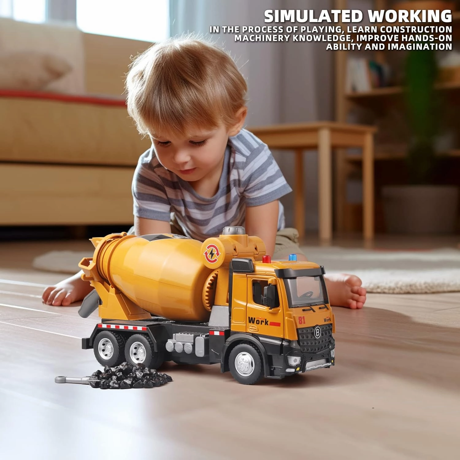 Cement Mixer Construction Toys Metal DieCast Cement Mixer Truck Model，Construction Truck Toys with Simulated Sounds and Lights，Suitable for Ages 3 and Up Cement Truck Toys for Boys