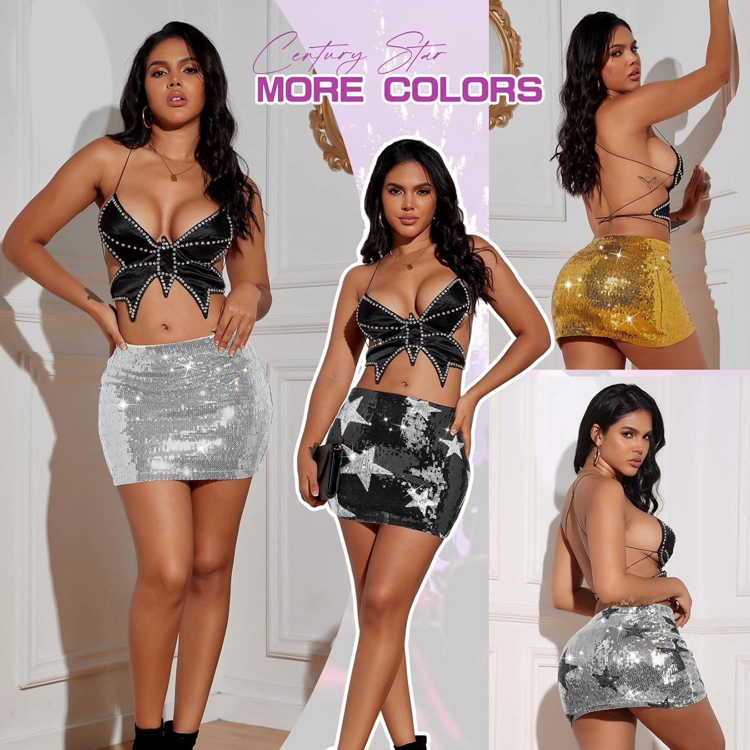 Century Star Sequin Mini Sparkly Glitter Low Rise Sparkle Shiny Metallic Rave Skirt