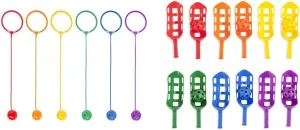 Champion Sports Skip Ball Ankle Toy for Kids, Pack of 6, Assorted Colors - Durable Hopper/Swingball Set with 18-Inch Cord, 5.5-Inch Diameter Ankle Ring & Scoop Ball Set