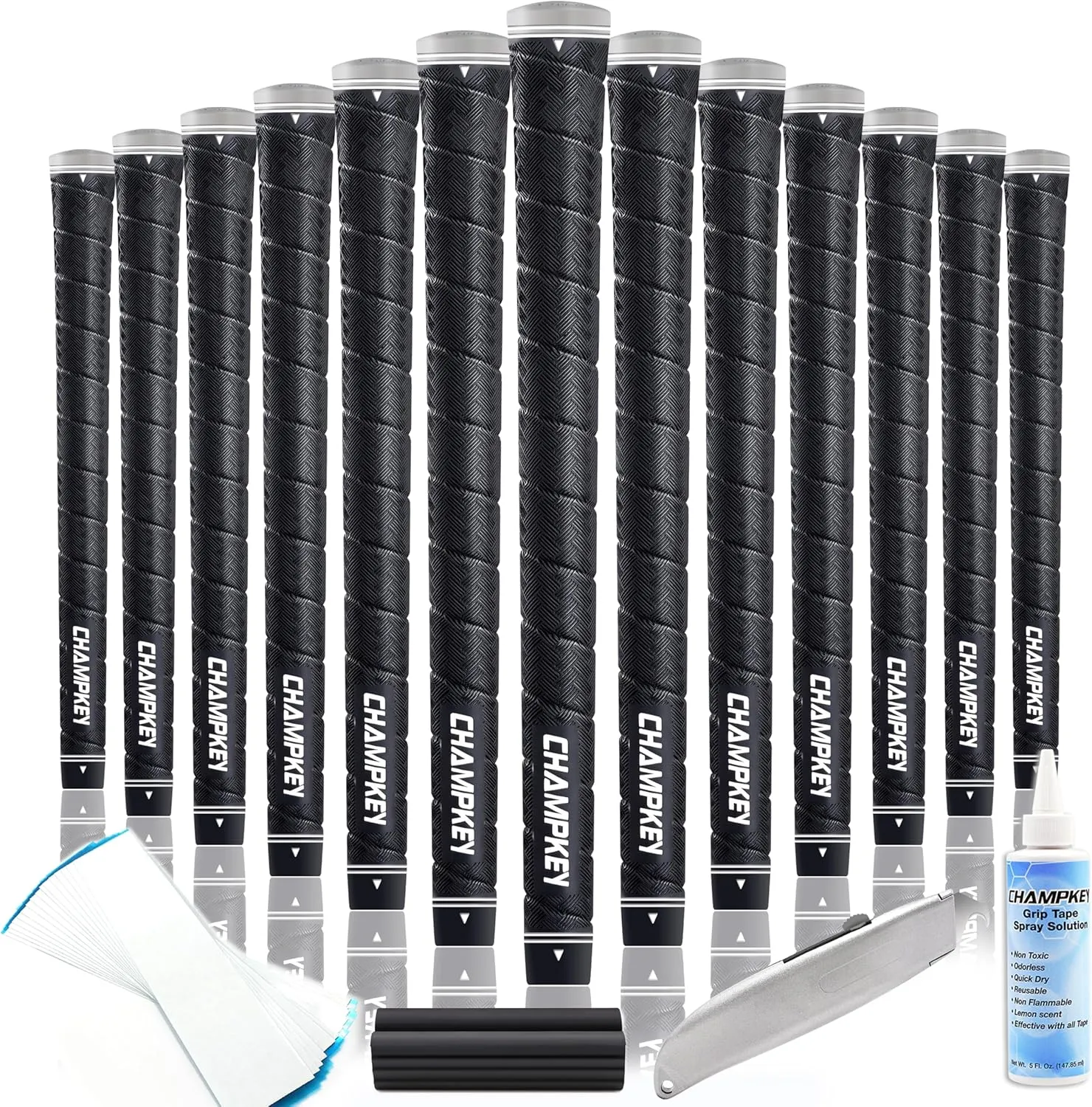 CHAMPKEY Maximum Texture Wrap Style Golf Grips 13 Pack with Full Repair Kits - Sofr and Comfortable Golf Club Grips - High Traction and Feedback Golf Grips