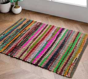 Chardin home - Eco Friendly 100% Recycled Cotton Colorful Chindi Area Rug, Multi (24x36 Inch.)