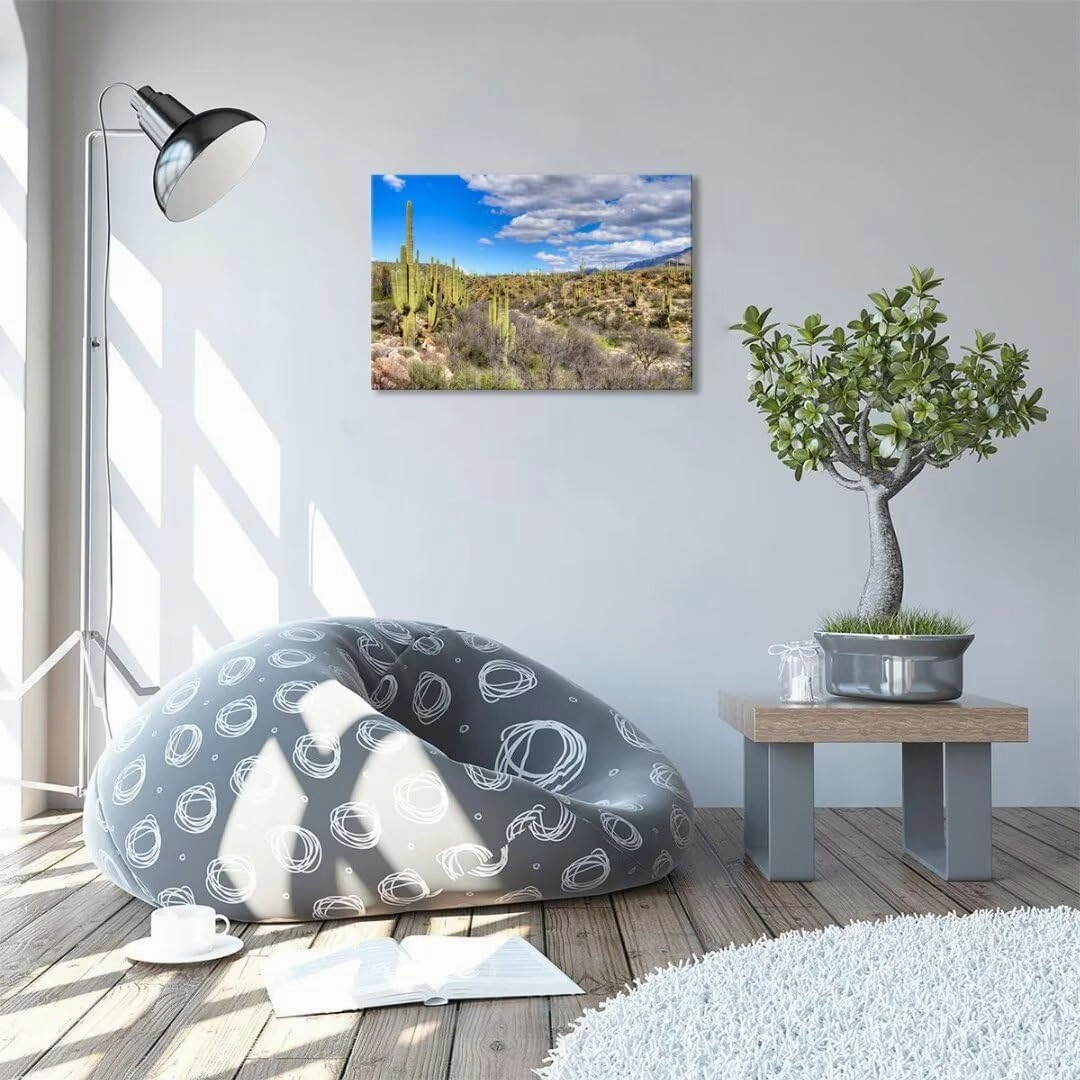 chenchenArt Cactus Wall Art for Living Room Bedroom Bathroom Home Decorations Catalina Mountain State Park near Tucson Picture Poster Canvas Prints Modern Artwork Framed Ready to Hang(12''H x 18''W)