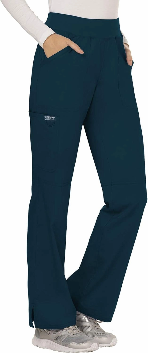 Cherokee Scrub Set For Women, Modern Classic Fit Mock Wrap Top WW610 With Mid Rise, Straight Leg Pant WW110