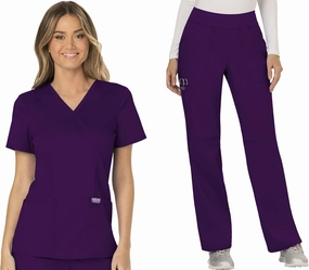 Cherokee Scrub Set For Women, Modern Classic Fit Mock Wrap Top WW610 With Mid Rise, Straight Leg Pant WW110