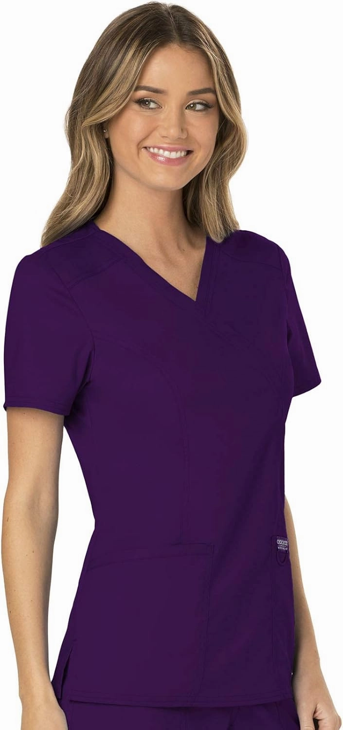 Cherokee Scrub Set For Women, Modern Classic Fit Mock Wrap Top WW610 With Mid Rise, Straight Leg Pant WW110