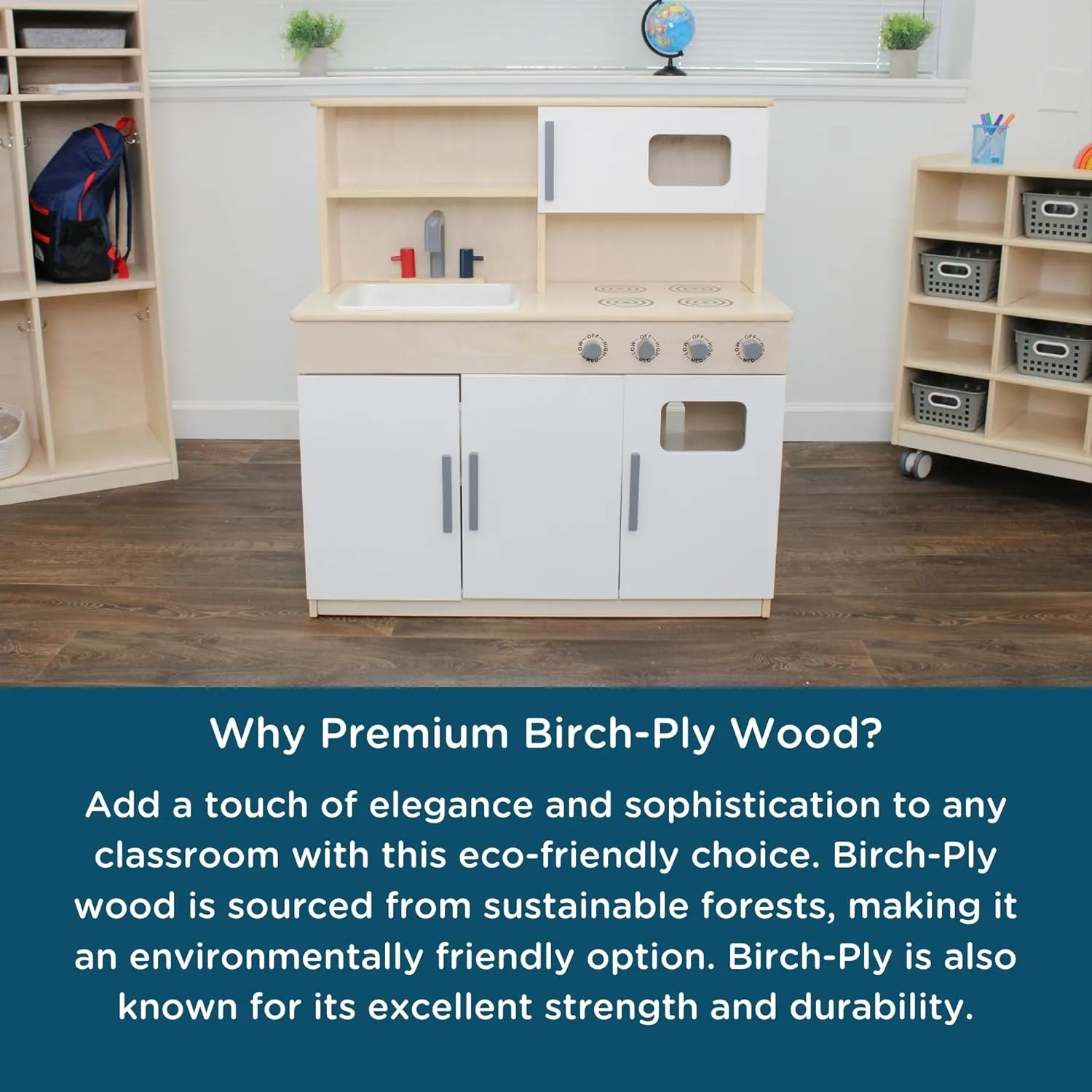 Children’s Factory Wooden Play Kitchen for Kids Toddlers, Combination Kitchen Includes Sink, Stove, and Microwave with Realistic Design, Nursery or Playroom Pretend Play Furniture, Assembly Required
