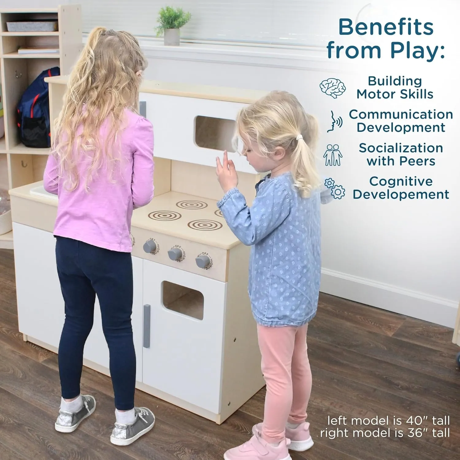 Children’s Factory Wooden Play Kitchen for Kids Toddlers, Combination Kitchen Includes Sink, Stove, and Microwave with Realistic Design, Nursery or Playroom Pretend Play Furniture, Assembly Required