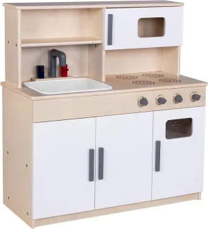 Children’s Factory Wooden Play Kitchen for Kids Toddlers, Combination Kitchen Includes Sink, Stove, and Microwave with Realistic Design, Nursery or Playroom Pretend Play Furniture, Assembly Required