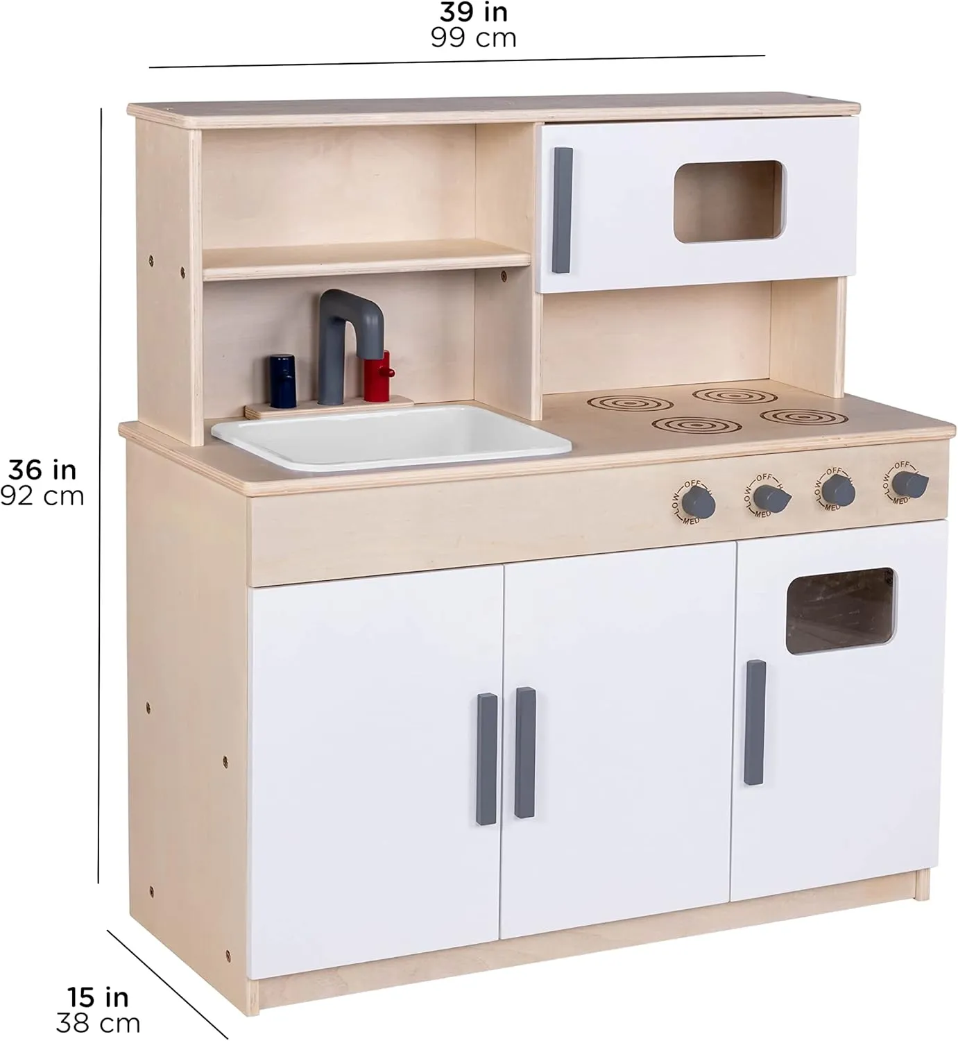 Children’s Factory Wooden Play Kitchen for Kids Toddlers, Combination Kitchen Includes Sink, Stove, and Microwave with Realistic Design, Nursery or Playroom Pretend Play Furniture, Assembly Required
