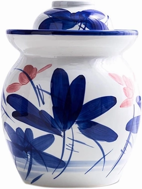 Chinese Ink-wash Style Pickle Jar, Traditional Lotus Classical Kimchi Jar, Thickened Ceramic Sealed Crock, Pickled Cucumber And Radish(1.5kg/52.9oz)
