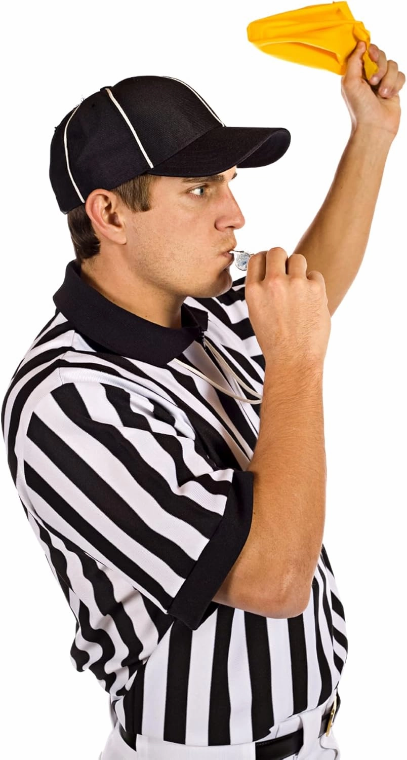 ChinFun Official Referee Hat Adjustable Black with White Stripes Ball Cap 1 Penalty Flag Flags and 1 Stainless Steel Whistle