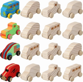 Chivao 12 Pcs Wooden Cars to Paint for Kids DIY Car Toys Unfinished Wooden Cars Paintable Crafts Things to Paint for Students Home Activities Craft Projects, Easy Woodworking(Cute Style)