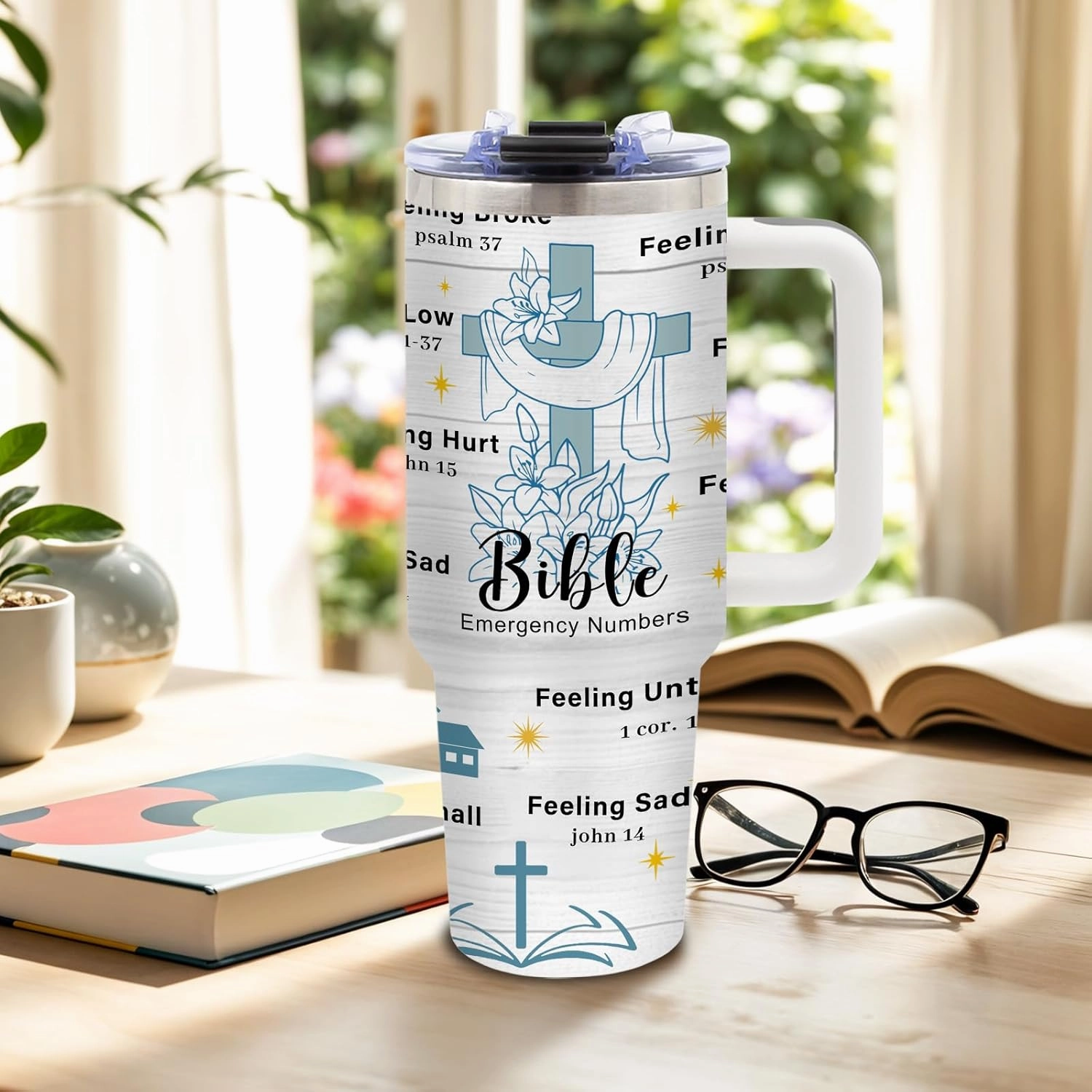Christian Gifts for Women, Christmas Tumbler for Friends, Inspirational Religious Birthday Gifts for Mom, Faith Bible Gift, 40 Oz Tumbler with Handle