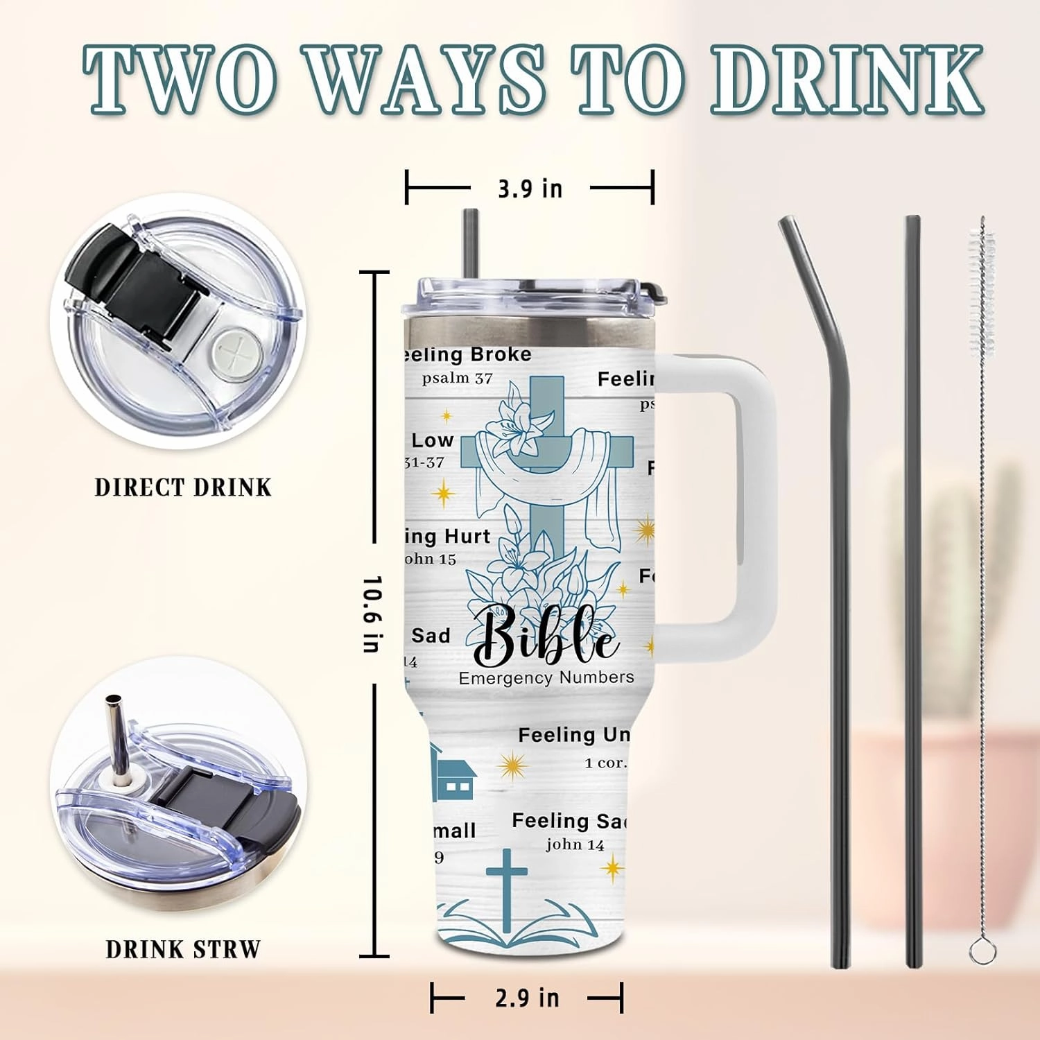 Christian Gifts for Women, Christmas Tumbler for Friends, Inspirational Religious Birthday Gifts for Mom, Faith Bible Gift, 40 Oz Tumbler with Handle
