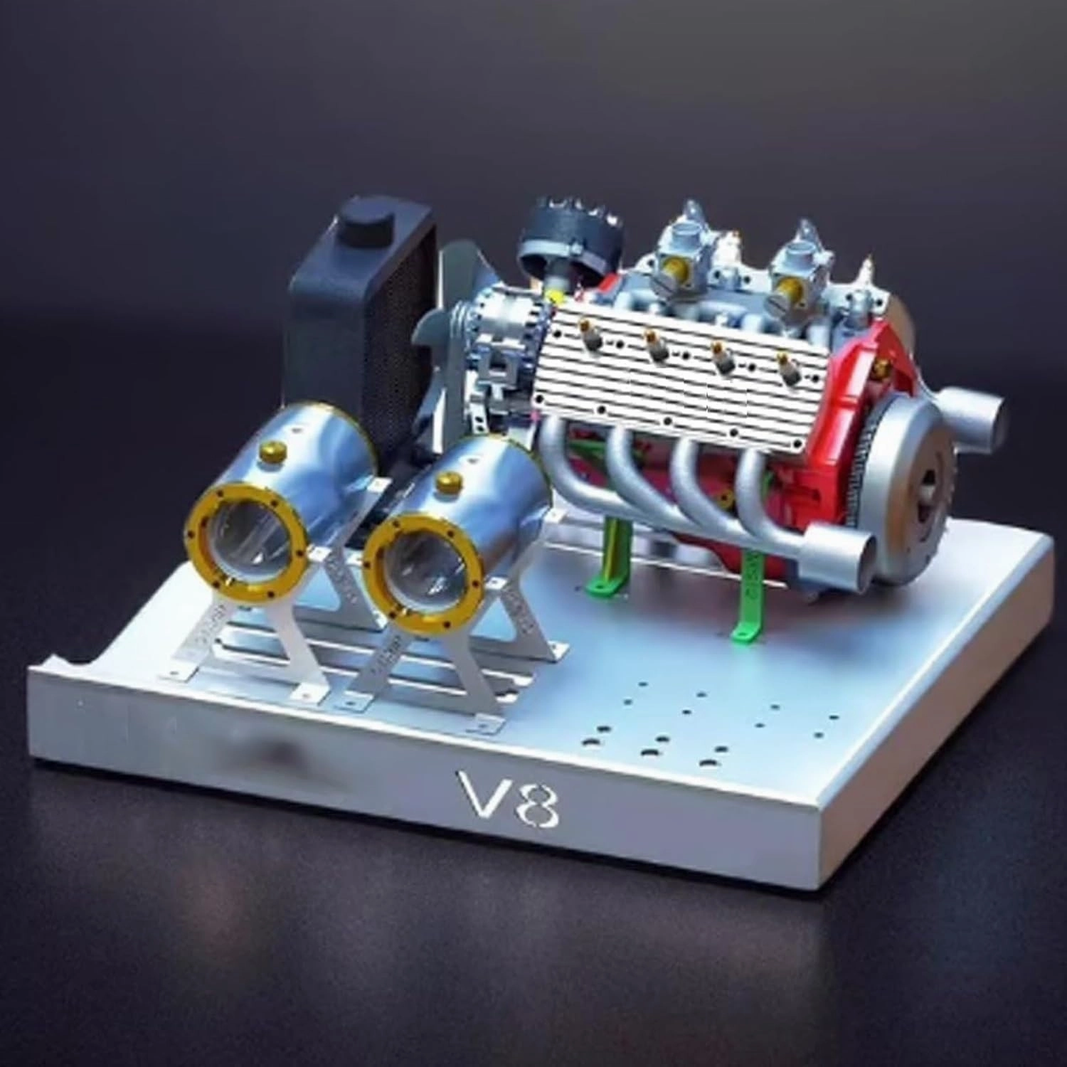 Cison V8 Engine Kit Gas, Gasoline Ohv V8 Small-Block Engine Model Kits, Mini V8 Engine Kits That Runs, Build Your Own Mini Working V8 Engines for Adults (Red)