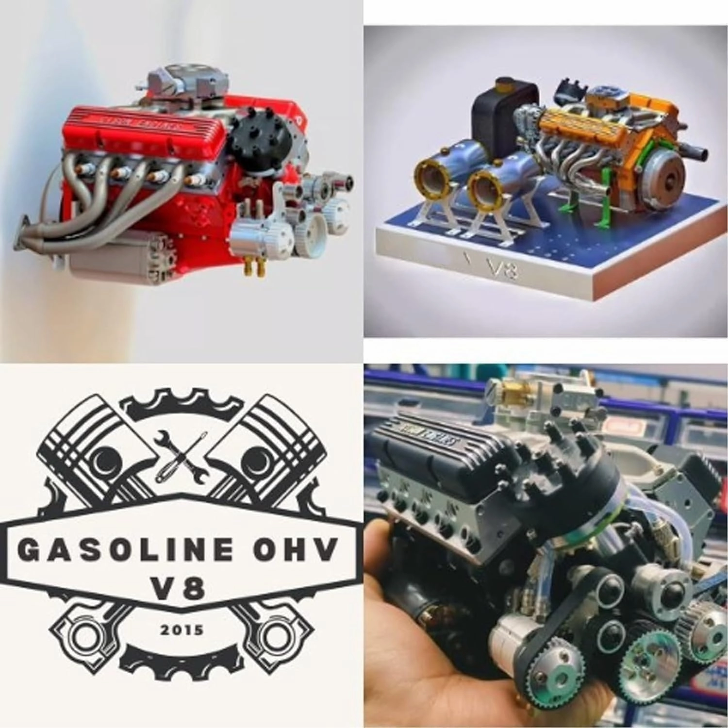 Cison V8 Engine Kit Gas, Gasoline Ohv V8 Small-Block Engine Model Kits, Mini V8 Engine Kits That Runs, Build Your Own Mini Working V8 Engines for Adults (Red)