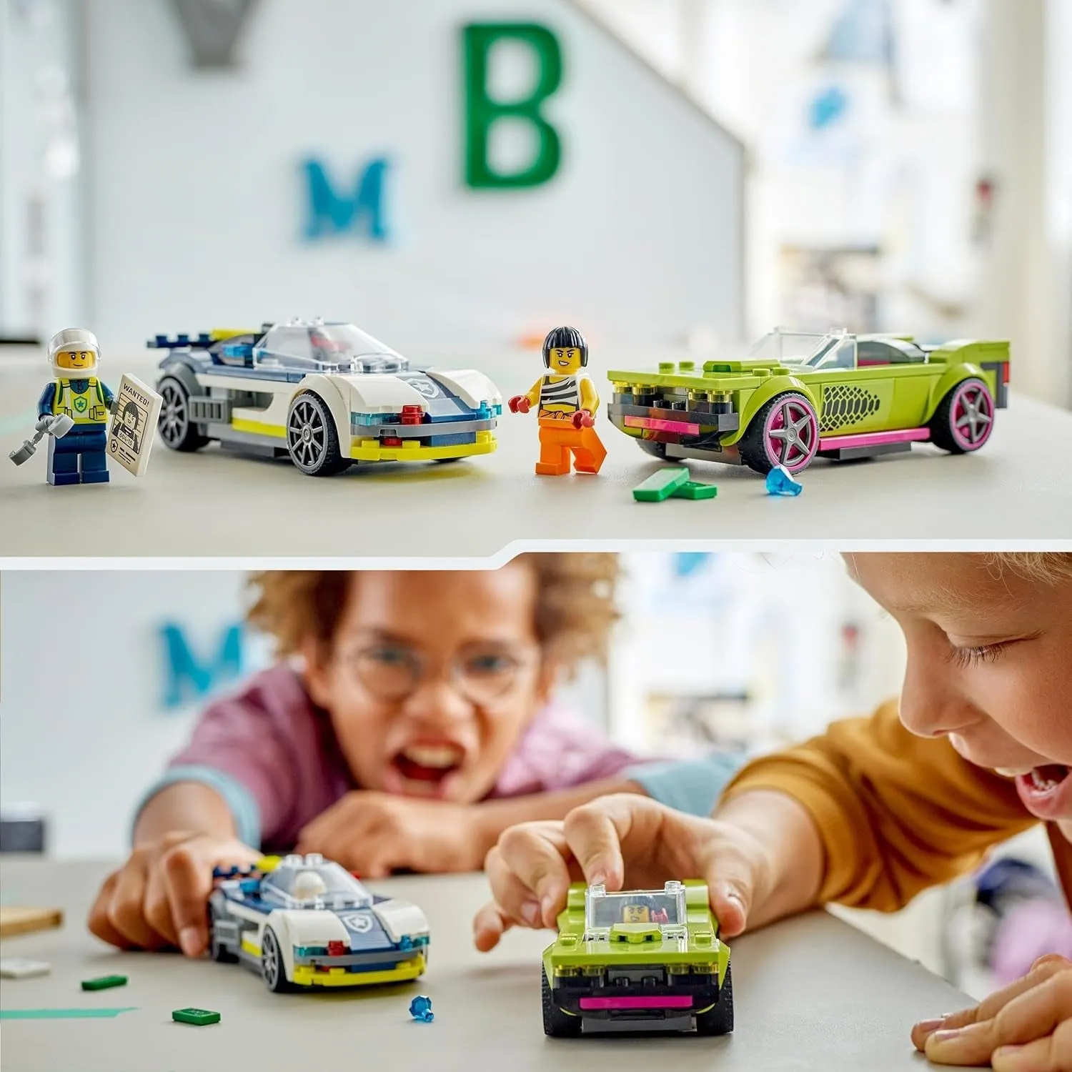 City Police Car and Muscle Car Chase, Racing Vehicle Toys for 6 plus Year Old Boys & Girls, Fun Gift for Kids Who Love Pretend Play, Includes Officer and Crook Minifigures 60415