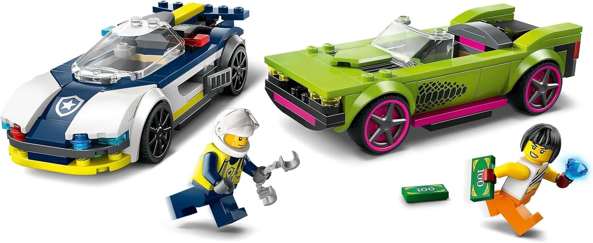 City Police Car and Muscle Car Chase, Racing Vehicle Toys for 6 plus Year Old Boys & Girls, Fun Gift for Kids Who Love Pretend Play, Includes Officer and Crook Minifigures 60415