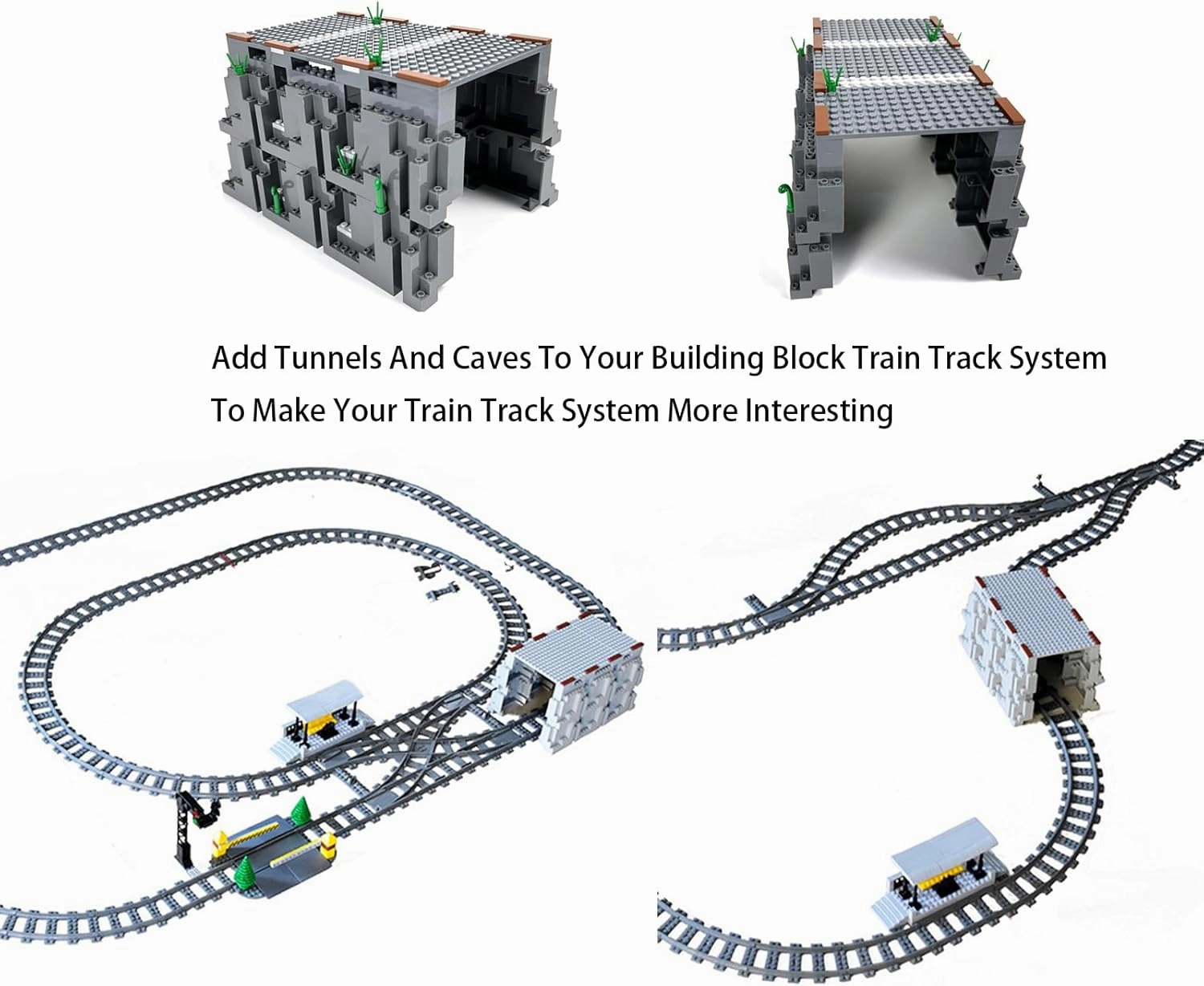 City Train Track Building Block Accessories, Train Track Accessories and Railway Track Expansion are Compatible with All Major Brands (Tunnel Cave)