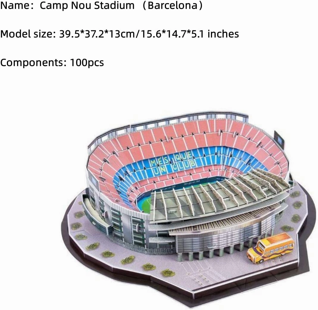 Classic Football Stadium Puzzle,3D Puzzle Soccer Club Venues,3D Paper Model Building Puzzle Kit, Soccer Stadium Souvenir Gift,Handmade Puzzle Ornaments，Cardboard Model (Camp NOU Stadium)
