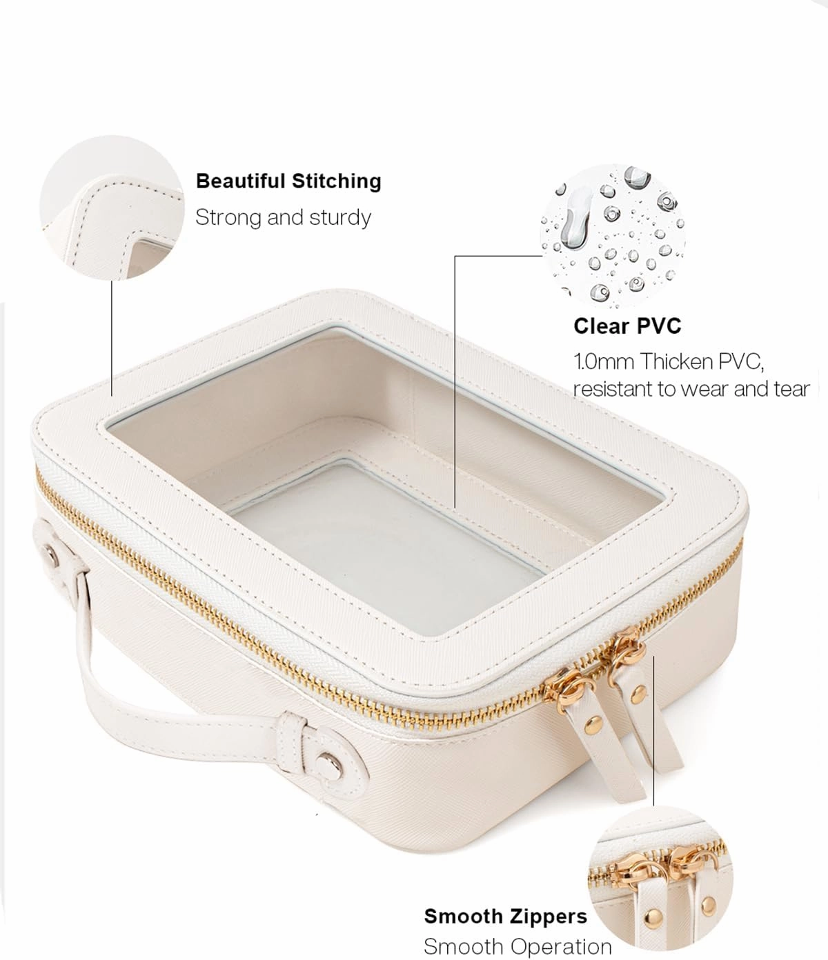 Clear Makeup Bag Organizer, TSA Approved Portable Travel Toiletry Bag Multipurpose Cosmetic Bag Case for Women Vegan Leather Make Up Pouch Transparent Vinyl Windows