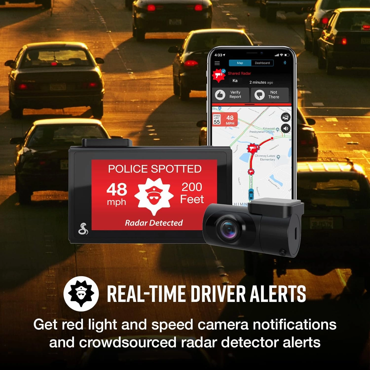 Cobra Smart Dash Cam   Rear Cam (SC 200D) – QHD  1600P Resolution, Built-in Wi-Fi & GPS, Voice Commands, Live Police Alerts, Incident Reports, Emergency Mayday, Drive Smarter App, 16GB SD Card Incl.