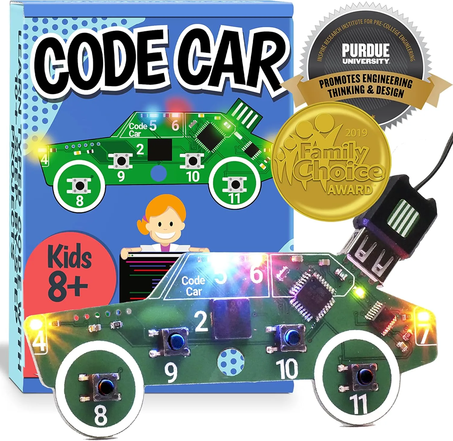 Code Car Kids Coding Toy for Kids 8-12. Boys & Girls Learn Block and Typed C   Coding with Hands-On Electronics & 40  Projects Including Custom Horn, Brakelight Beep, and Siren Sounds