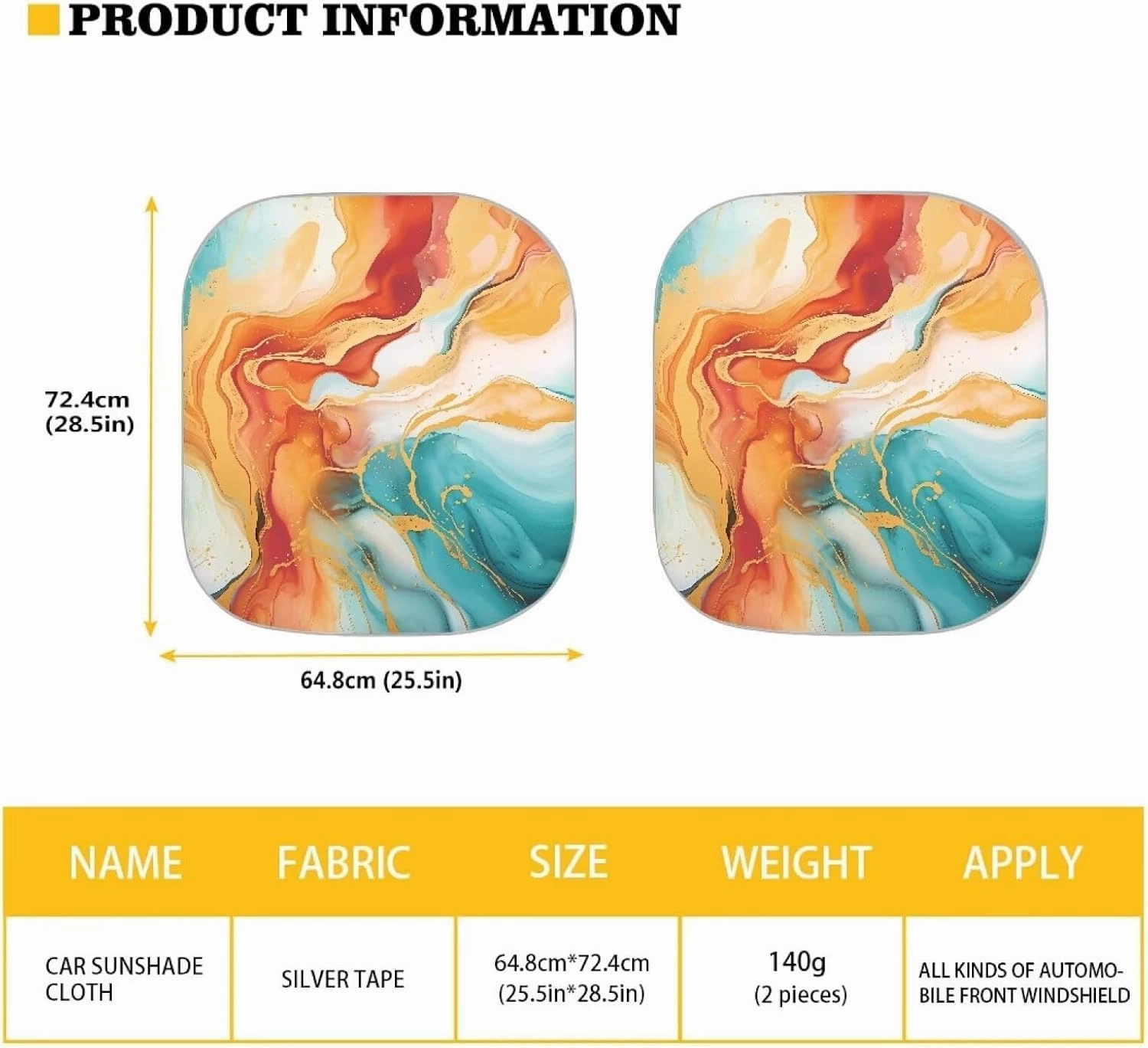 Coldinair 2-Piece Windshield Sun Shade Blue Marble Print Foldable Windshield Cover Sun Shade for SUV & Truck, UV Ray Blocker Keeps Your Vehicle Cool Golden Marbling Windshield Cover Sun Shade