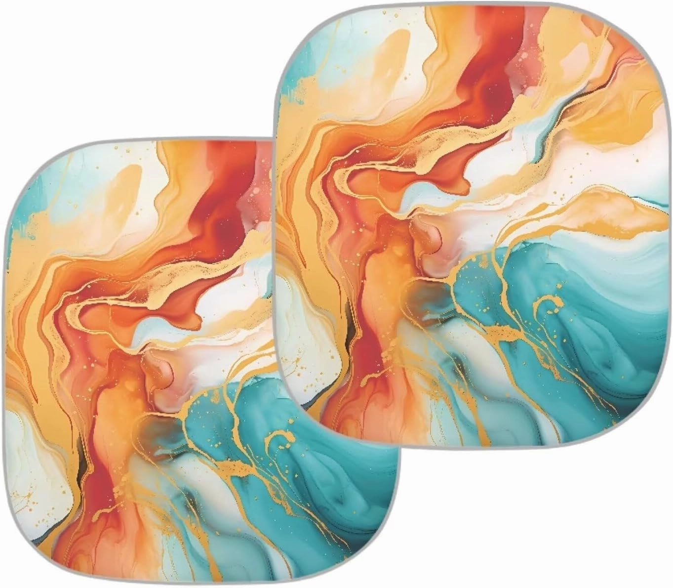Coldinair 2-Piece Windshield Sun Shade Blue Marble Print Foldable Windshield Cover Sun Shade for SUV & Truck, UV Ray Blocker Keeps Your Vehicle Cool Golden Marbling Windshield Cover Sun Shade