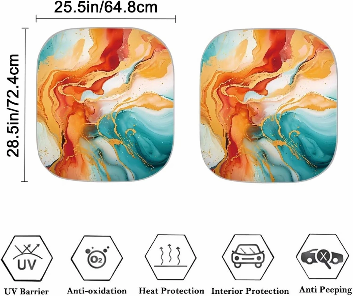 Coldinair 2-Piece Windshield Sun Shade Blue Marble Print Foldable Windshield Cover Sun Shade for SUV & Truck, UV Ray Blocker Keeps Your Vehicle Cool Golden Marbling Windshield Cover Sun Shade