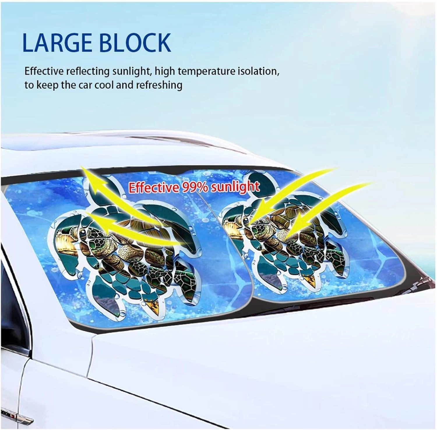 Coldinair 2-Piece Windshield Sun Shade Blue Marble Print Foldable Windshield Cover Sun Shade for SUV & Truck, UV Ray Blocker Keeps Your Vehicle Cool Golden Marbling Windshield Cover Sun Shade