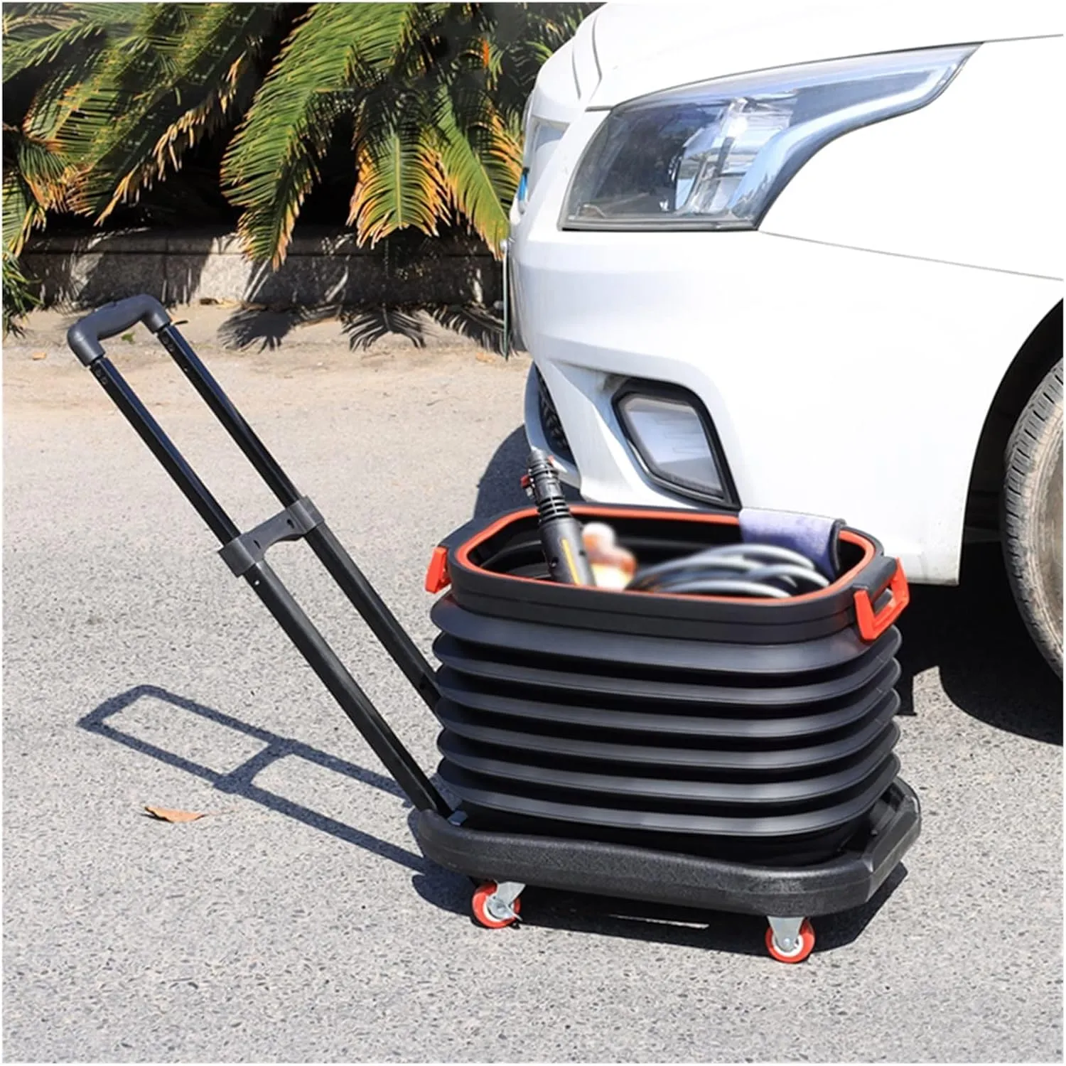 Collapsible Fishing Bucket with Lid and Handle,Foldable Portable Plastic Car Wash Bucket Camping Water Pail,Space Saving Outdoor Waterpot,for Travel Hiking Fishing Camping