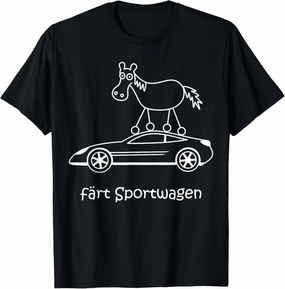 Colours sports car, fun horse with wheels driving by car T-Shirt