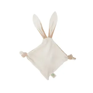 Comforter with bunny ears and teething ring