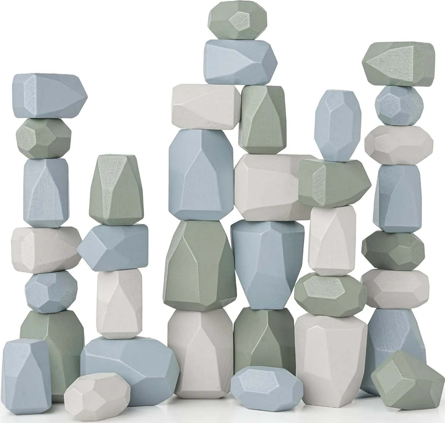 Comfy Cubs Stacking Rocks 36 Pieces, 36 Months , Educational Toddler Stacking Blocks, Promotes Imagination, Balance & Fine Motor Skills - Wooden Rocks Sensory Toys Gift for Kid, Boy Pack