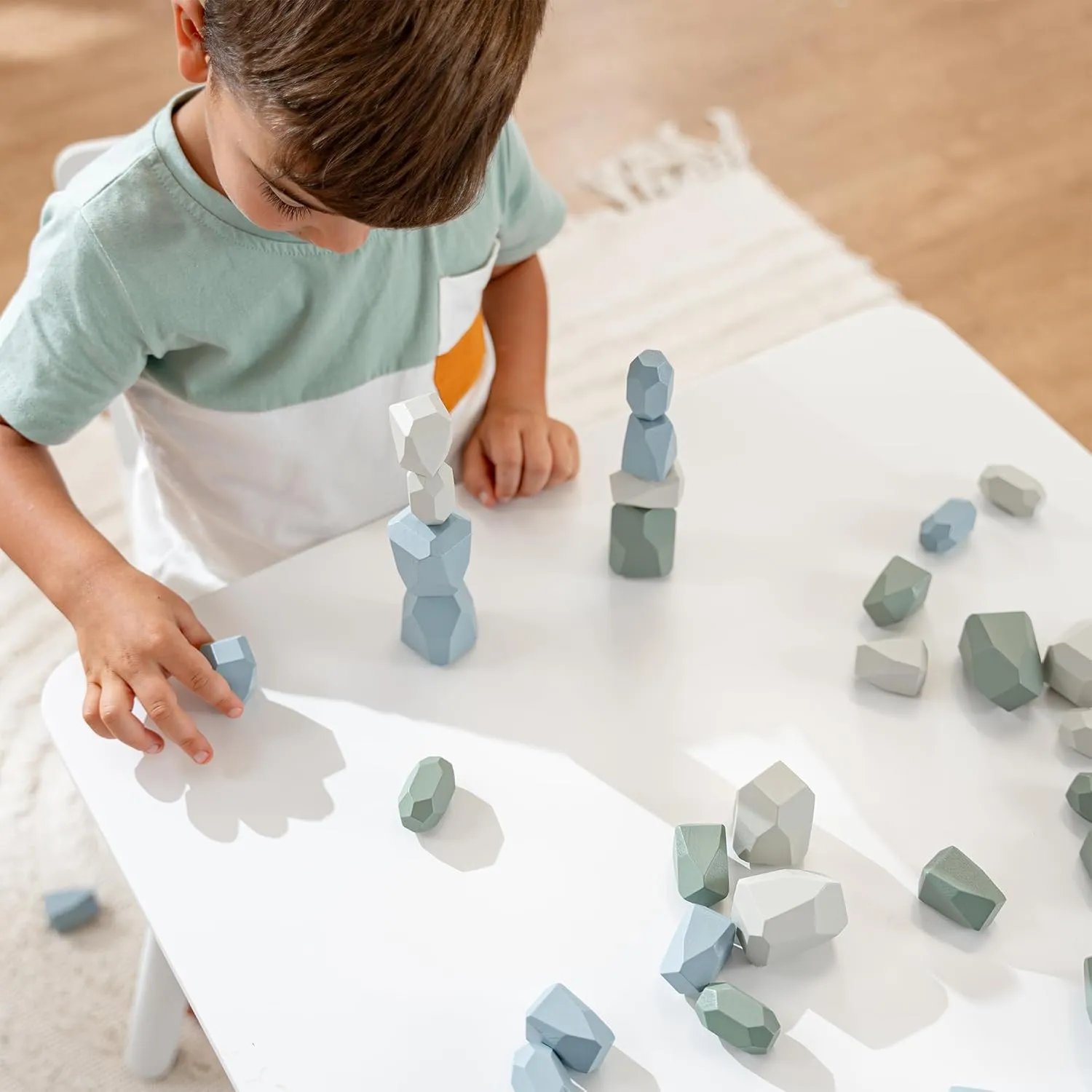 Comfy Cubs Stacking Rocks 36 Pieces, 36 Months , Educational Toddler Stacking Blocks, Promotes Imagination, Balance & Fine Motor Skills - Wooden Rocks Sensory Toys Gift for Kid, Boy Pack